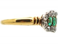 Edwardian 18ct Gold, Five Stone Emerald & Diamond Boat Shaped Ring