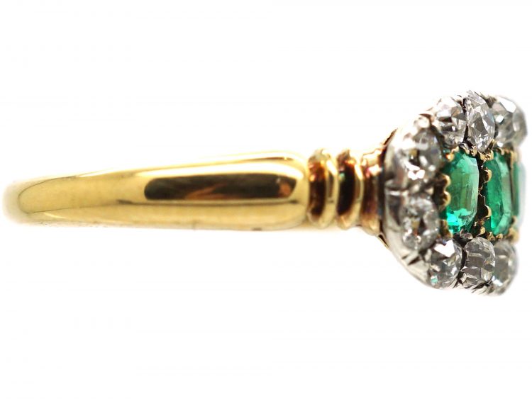 Edwardian 18ct Gold, Five Stone Emerald & Diamond Boat Shaped Ring