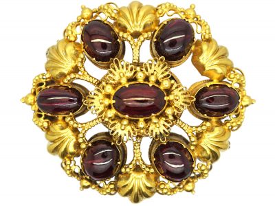 Regency 18ct Gold Brooch / Pendant set with Cabochon Garnets