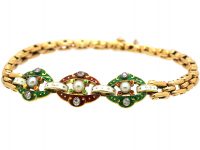 Victorian 15ct Gold, Diamond & Natural Bouton Pearl, Jubilee Enamel Bracelet