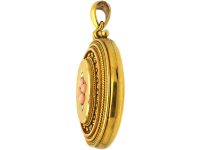 Victorian 18ct Gold Oval Shaped Locket set with Coral & Rose Diamonds