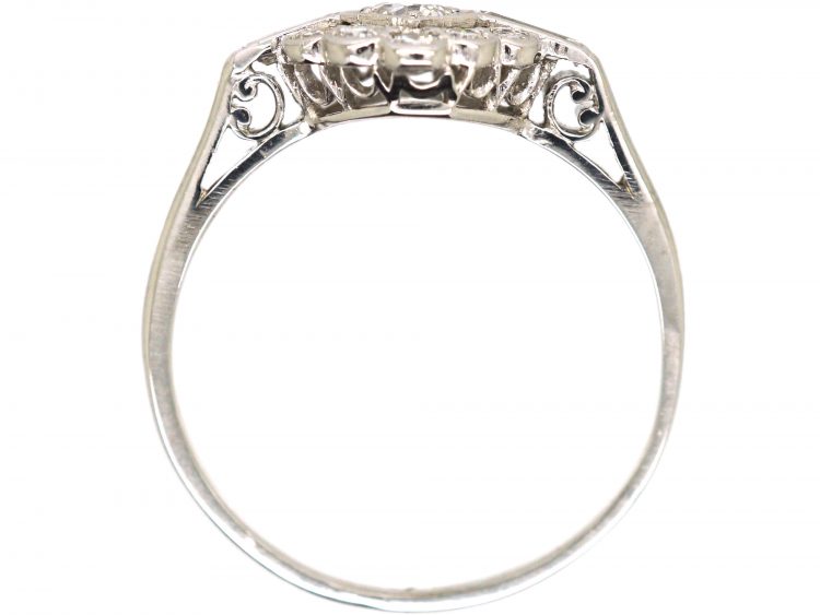 Art Deco Platinum & Diamond Cluster Ring with Baguette Diamond Detail