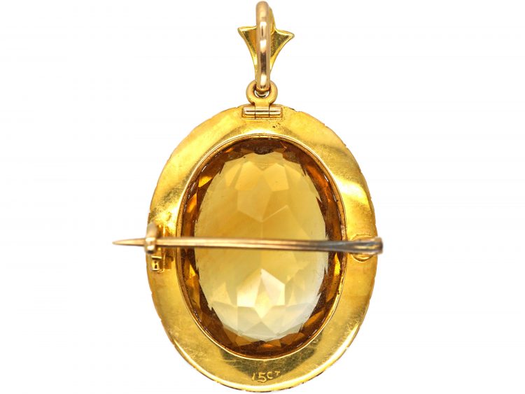 Victorian 15ct Gold, Natural Split Pearls & Citrine Brooch / Pendant in Original Case