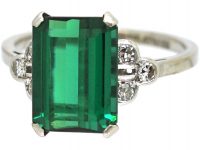 Art Deco 18ct White Gold & Platinum, Green Tourmaline & Diamond Ring