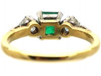 Art Deco 18ct Gold, Emerald & Diamond Three Stone Ring