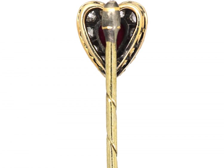 Edwardian Heart Shaped Tie Pin set with a Ruby & Diamonds