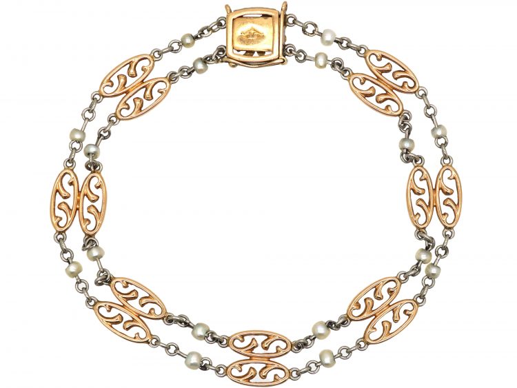 Edwardian 15ct Gold, Platinum & Natural Pearl Bracelet