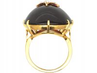 Victorian Large 18ct Gold & Cabochon Garnet & Diamond Ring