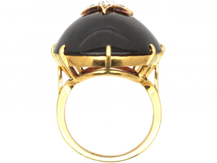 Victorian Large 18ct Gold & Cabochon Garnet & Diamond Ring