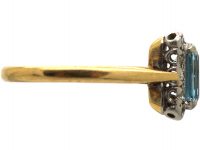 Mid-Century 18ct Gold & Platinum, Aquamarine & Diamond Rectangular Ring