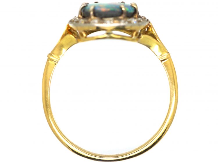 Edwardian 18ct Gold & Platinum, Black Opal & Diamond Oval Cluster Ring