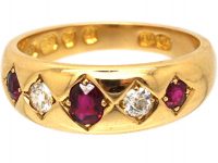 Victorian 18ct Gold, Ruby & Diamond Gypsy Ring