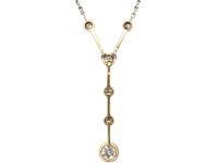 Art Deco Platinum & 15ct Gold, Diamond Drop Pendant on Chain