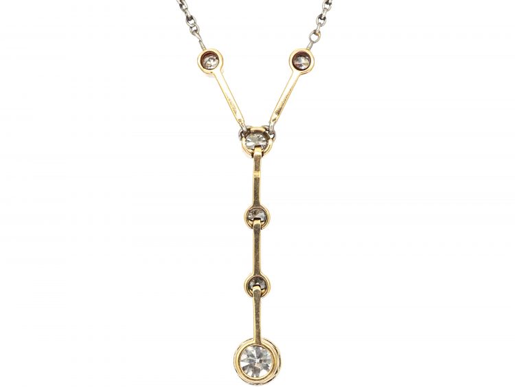 Art Deco Platinum & 15ct Gold, Diamond Drop Pendant on Chain