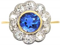 Edwardian 18ct Gold & Platinum, Sapphire & Diamond Cluster Ring
