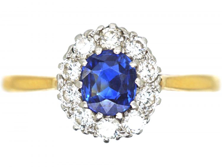 Edwardian 18ct Gold, Sapphire & Diamond Cluster Ring