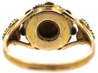 Regency 15ct Gold Natural Split Pearl & Carved Banded Onyx Forget me Not Ring