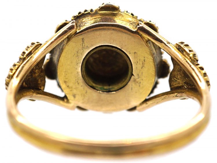 Regency 15ct Gold Natural Split Pearl & Carved Banded Onyx Forget me Not Ring