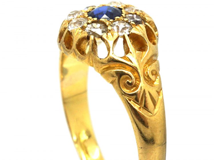 Edwardian 18ct Gold, Sapphire & Diamond Cluster Ring