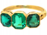 Victorian 18ct Gold, Emerald Paste Three stone Ring