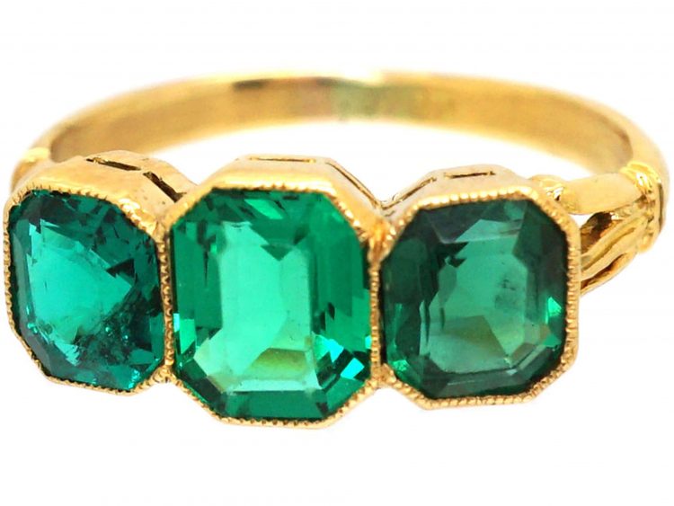 Victorian 18ct Gold, Emerald Paste Three stone Ring