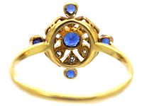 Edwardian 18ct Gold & Platinum, Sapphire & Diamond Ring with Diamond Shaped Design
