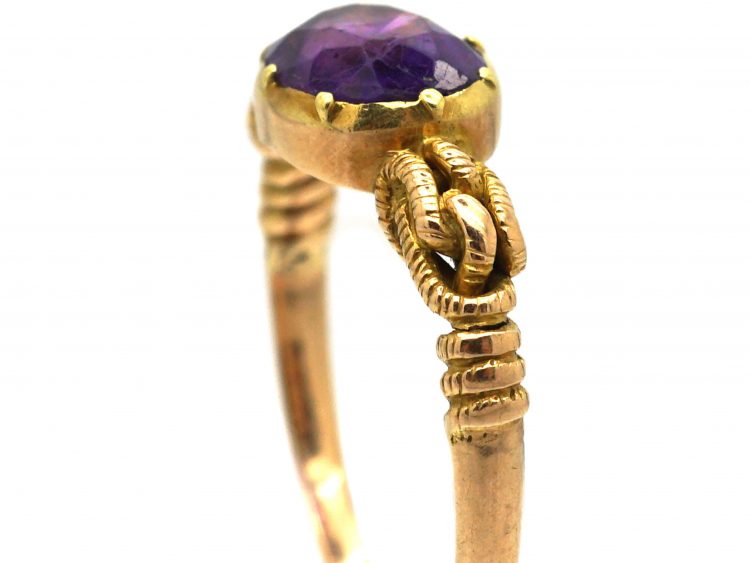 Regency 18ct Gold & Amethyst Ring with Knot Detail on the Shoulders