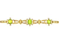 Edwardian 15ct Gold, Peridot & Natural Split Pearls Bracelet