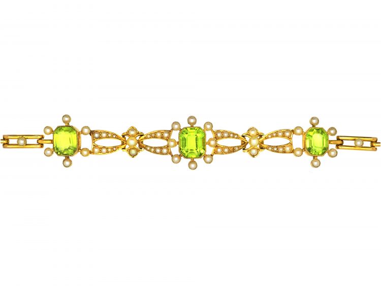 Edwardian 15ct Gold, Peridot & Natural Split Pearls Bracelet