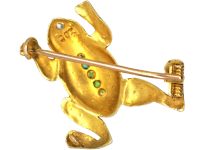 Edwardian 9ct Gold, Green Garnet, Natural Split Pearl & Diamond Frog Brooch with Cabochon Ruby Eyes