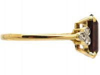 Art Deco 18ct Gold & Platinum, Rectangular Garnet Ring with Diamond Set Shoulders