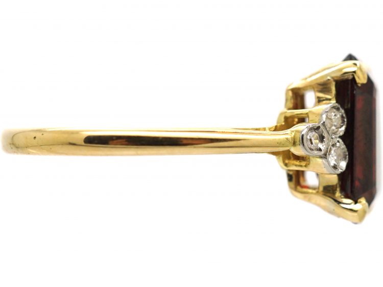 Art Deco 18ct Gold & Platinum, Rectangular Garnet Ring with Diamond Set Shoulders