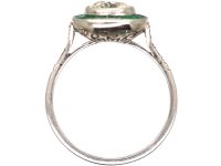 Platinum, Large Single Diamond Solitaire Ring with Calibre Emerald Frame