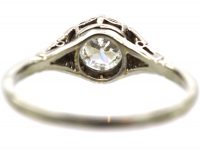 Art Deco 18ct White Gold & Platinum Diamond Solitaire Ring with Rose Diamond Set Shoulders