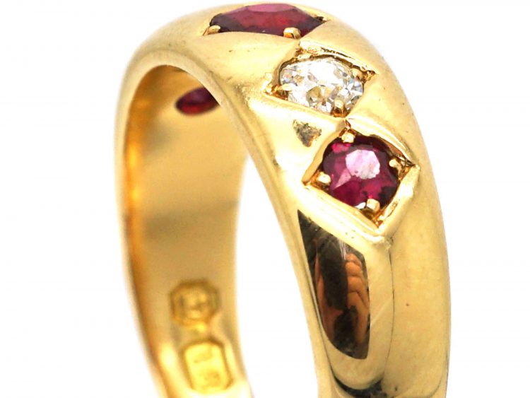 Victorian 18ct Gold, Ruby & Diamond Gypsy Ring