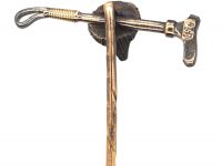 Edwardian 15ct Gold & Silver Fox & Whip Tie Pin set with Rose Diamonds