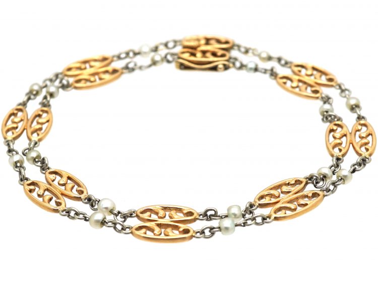 Edwardian 15ct Gold, Platinum & Natural Pearl Bracelet