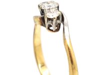 Edwardian 18ct Gold & Platinum, Three Stone Diamond Crossover Ring