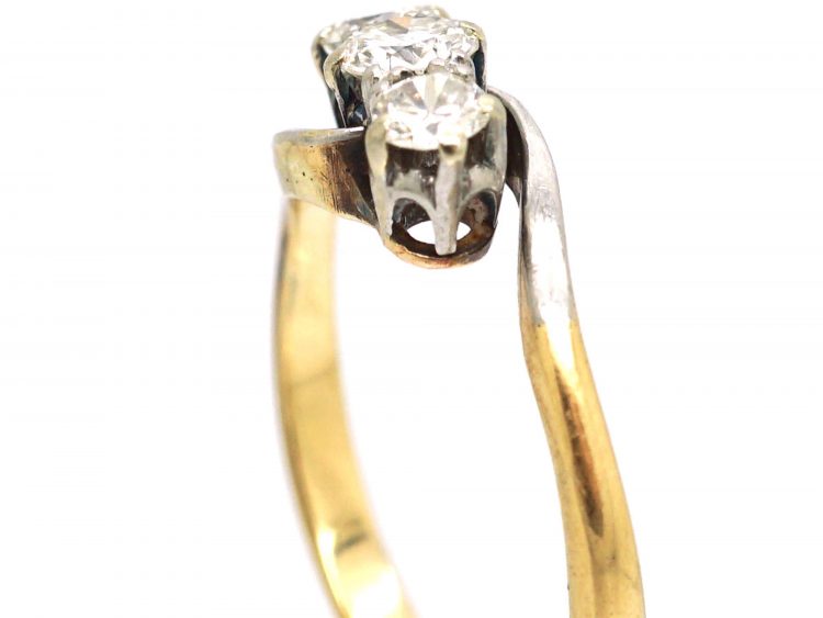 Edwardian 18ct Gold & Platinum, Three Stone Diamond Crossover Ring