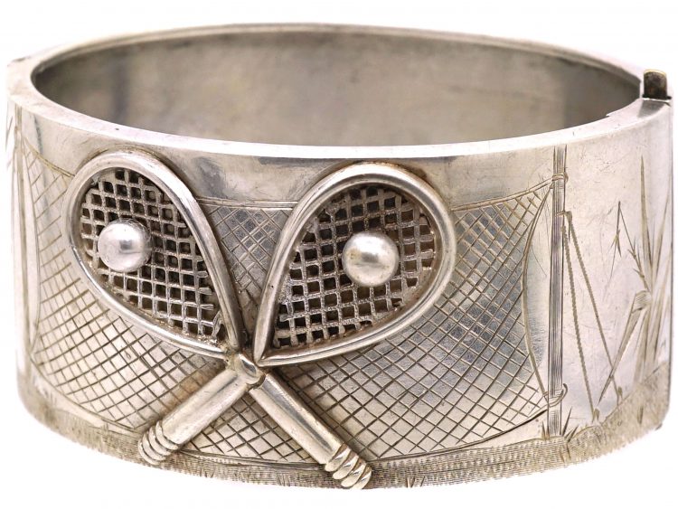 Victorian Silver Bangle with Two Tennis Racquets