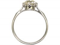 Art Deco Platinum, Solitaire Diamond Ring with Diamond Set Shoulders