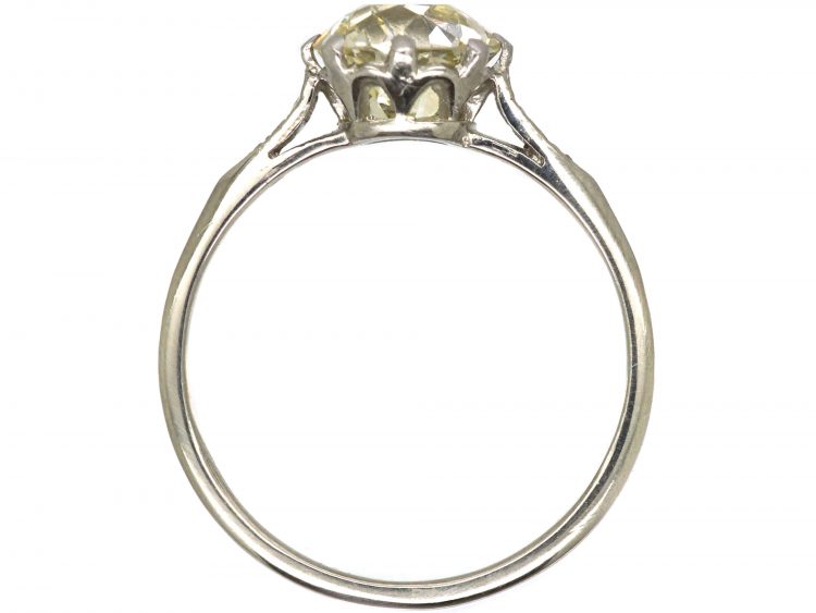 Art Deco Platinum, Solitaire Diamond Ring with Diamond Set Shoulders