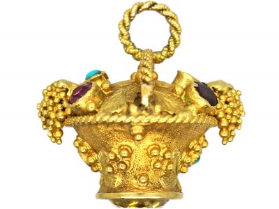 Georgian 18ct Two Colour Gold , Turquoise & Garnet Flower Basket Pendant with inset Citrine Base