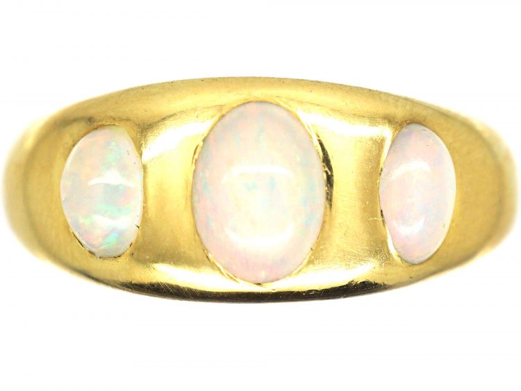 Edwardian 18ct Gold, Three Stone Cabochon Opal Ring