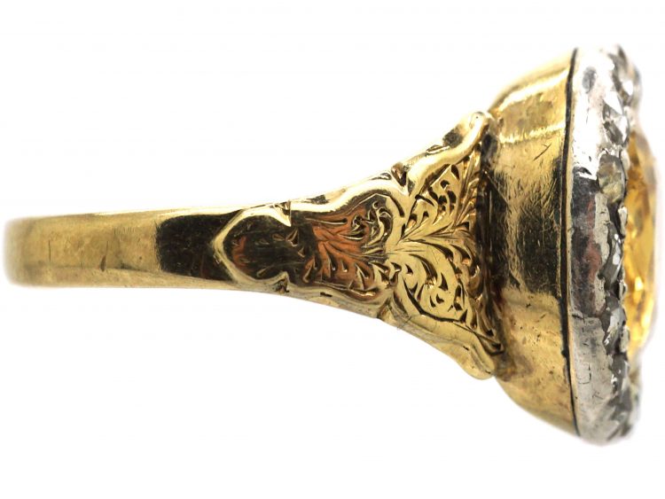 Georgian 15ct Gold, Foiled Topaz & Rose Diamond Ring