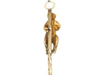 Edwardian 15ct Gold Bear Tie Pin with Natural Pearl