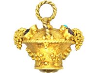 Georgian 18ct Two Colour Gold , Turquoise & Garnet Flower Basket Pendant with inset Citrine Base