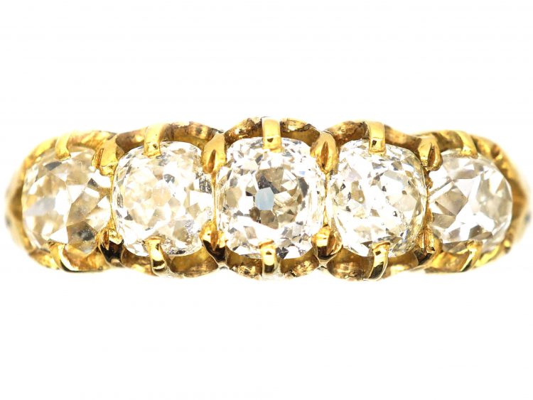 Victorian 18ct Gold, Five Stone Old Mine Cut Diamond Ring