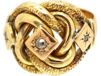 Edwardian Large 18ct Gold Knot Ring set with Three Diamonds