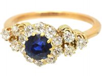 Early 20th Century 18ct Gold, Sapphire & Diamond Cluster Ring with Three Stone Diamond Shoulders